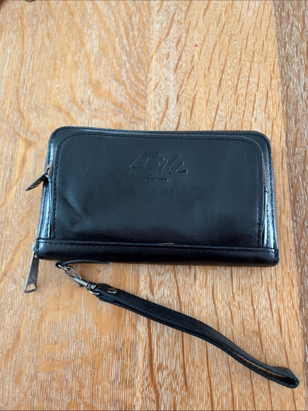 Patricia Nash Black Leather Wristlet Wallet - Embossed Logo